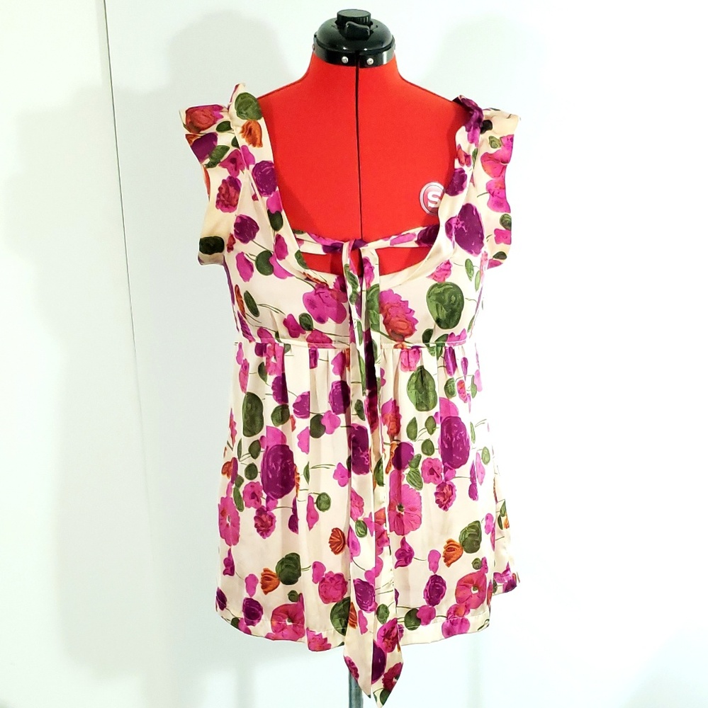 Sugar Lips Floral Ruffle Sleeve Tie Top - Multi L